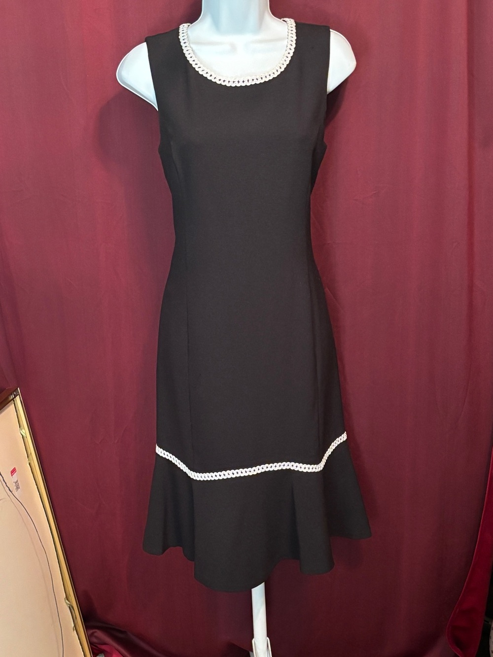 Karl Lagerfeld Black Midi Dress with White Trim